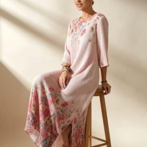 Vestido Plisado Satinado Flores